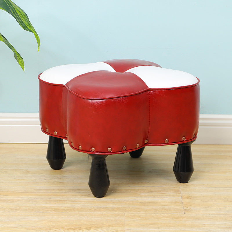 Leather Ottoman Clover Shape Color Panel Tufted Water Resistant Nailhead Trim Ottoman