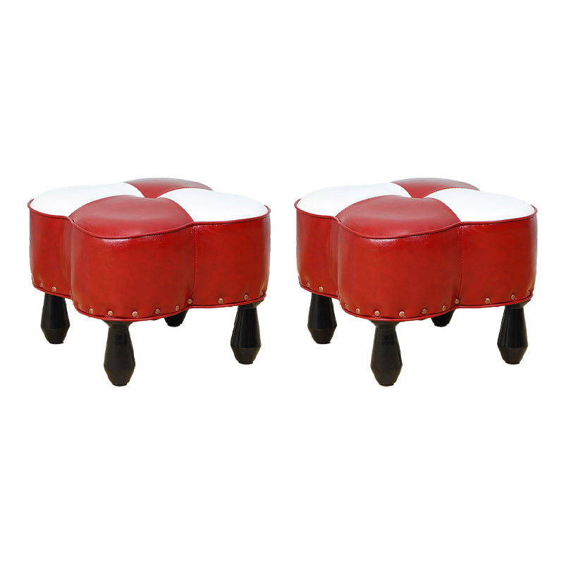 Leather Ottoman Clover Shape Color Panel Tufted Water Resistant Nailhead Trim Ottoman