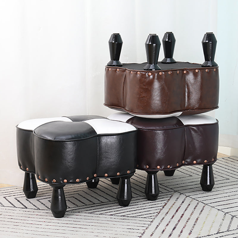 Leather Ottoman Clover Shape Color Panel Tufted Water Resistant Nailhead Trim Ottoman