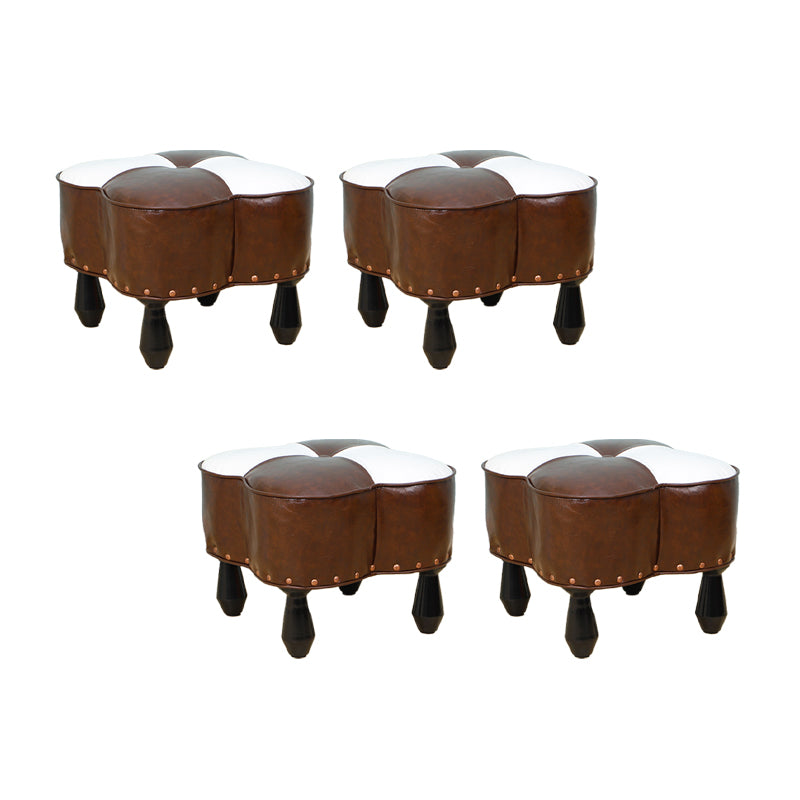 Leather Ottoman Clover Shape Color Panel Tufted Water Resistant Nailhead Trim Ottoman