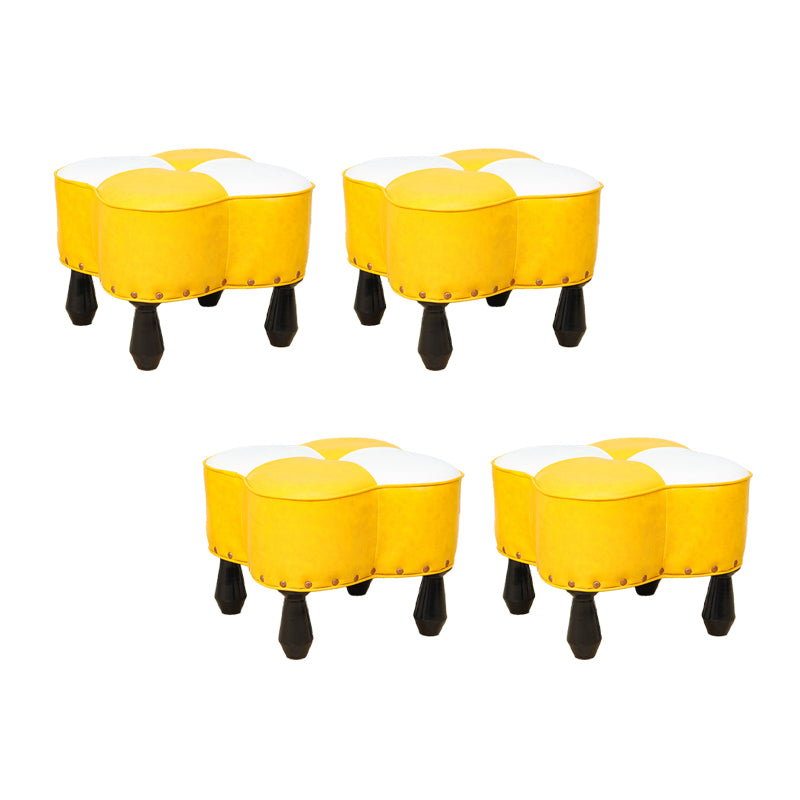 Leather Ottoman Clover Shape Color Panel Tufted Water Resistant Nailhead Trim Ottoman