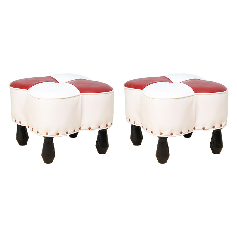 Leather Ottoman Clover Shape Color Panel Tufted Water Resistant Nailhead Trim Ottoman