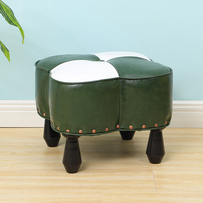 Leather Ottoman Clover Shape Color Panel Tufted Water Resistant Nailhead Trim Ottoman