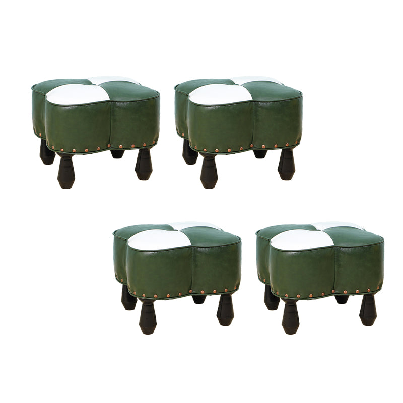 Leather Ottoman Clover Shape Color Panel Tufted Water Resistant Nailhead Trim Ottoman