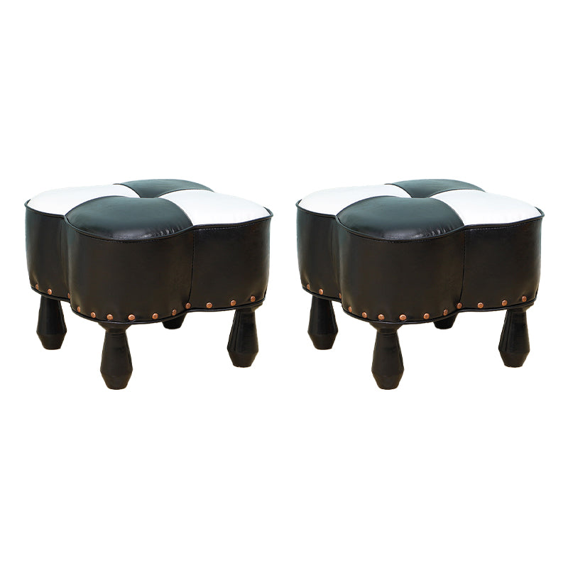 Leather Ottoman Clover Shape Color Panel Tufted Water Resistant Nailhead Trim Ottoman