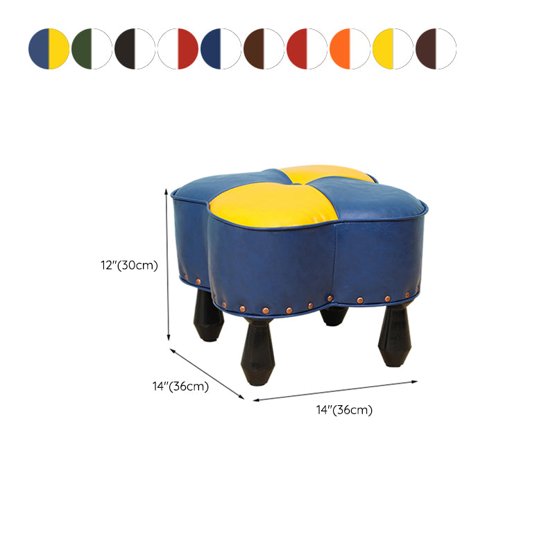 Leather Ottoman Clover Shape Color Panel Tufted Water Resistant Nailhead Trim Ottoman