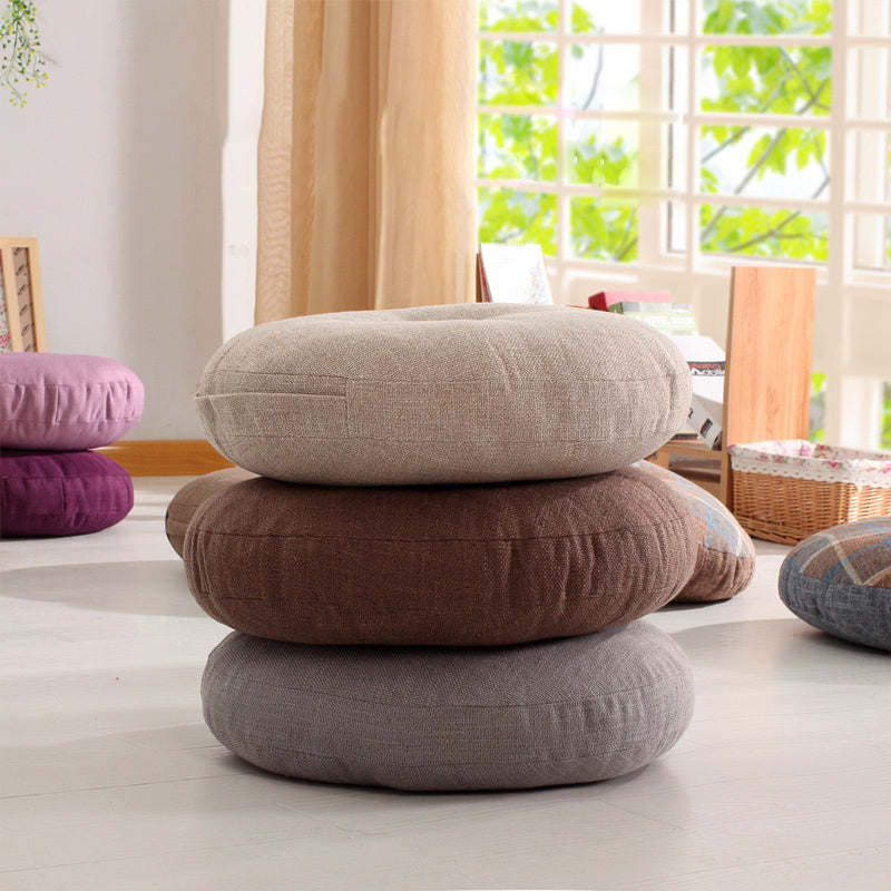 Modern Pouf Ottoman Cotton Upholstered Tufted Tear Resistant Round Ottoman
