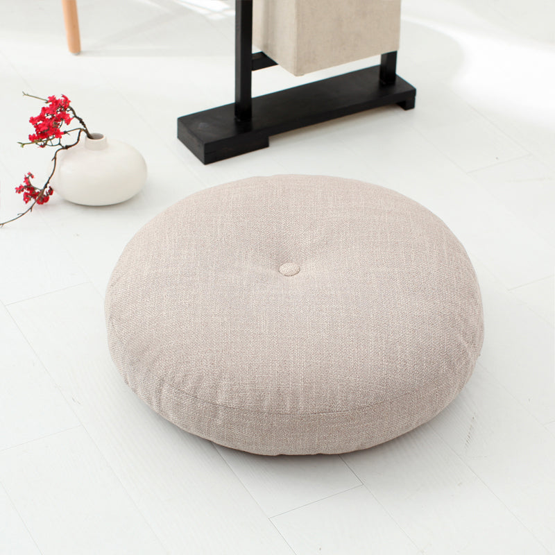 Modern Pouf Ottoman Cotton Upholstered Tufted Tear Resistant Round Ottoman