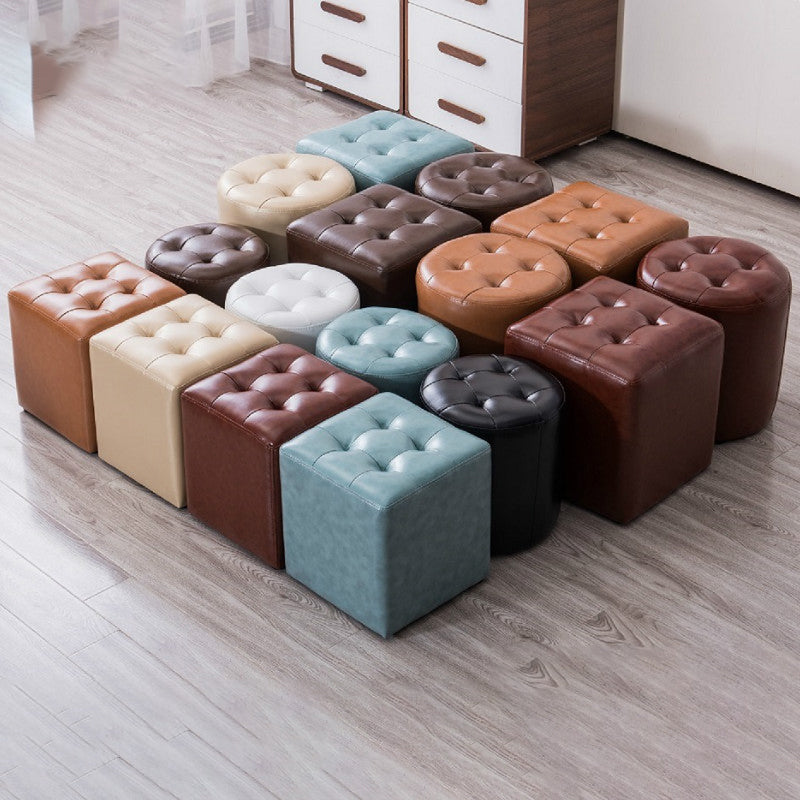 Modern Leather Pouf Water Resistant Round Pouf for Living Room