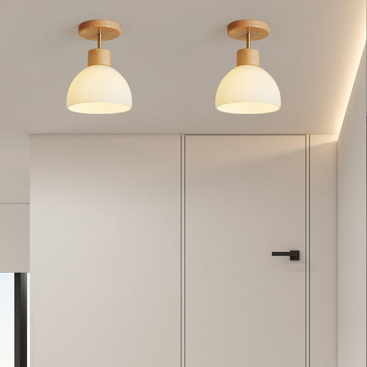 Japanese Style 1-Light Ceiling Light Dome Shape Ceiling Lamp for Bedroom