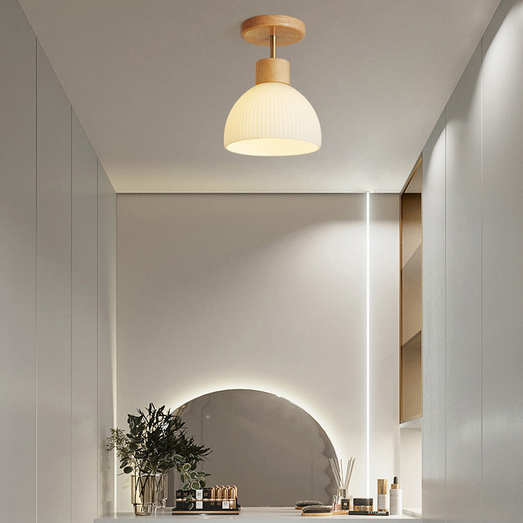 Japanese Style 1-Light Ceiling Light Dome Shape Ceiling Lamp for Bedroom