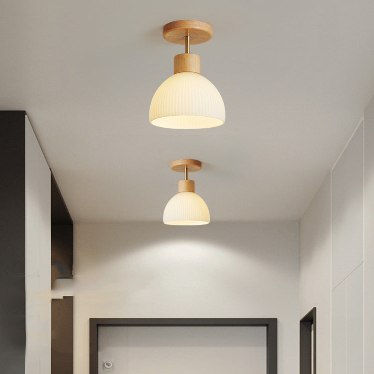 Japanese Style 1-Light Ceiling Light Dome Shape Ceiling Lamp for Bedroom