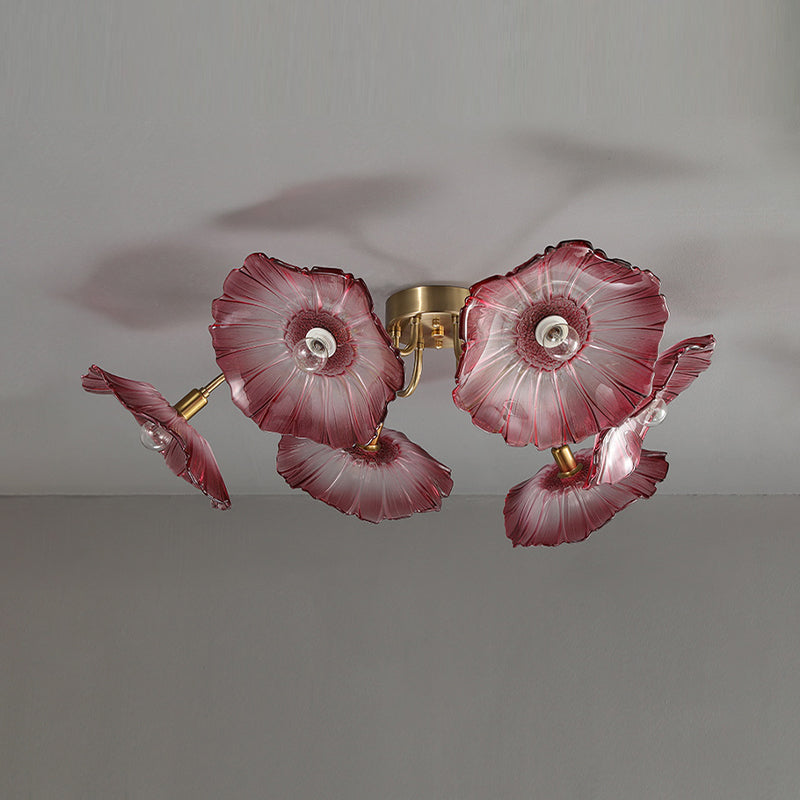 Contemporary Ceiling Lamp Colorful Glass Shade Flush Mount Light Fixture for Sitting Room