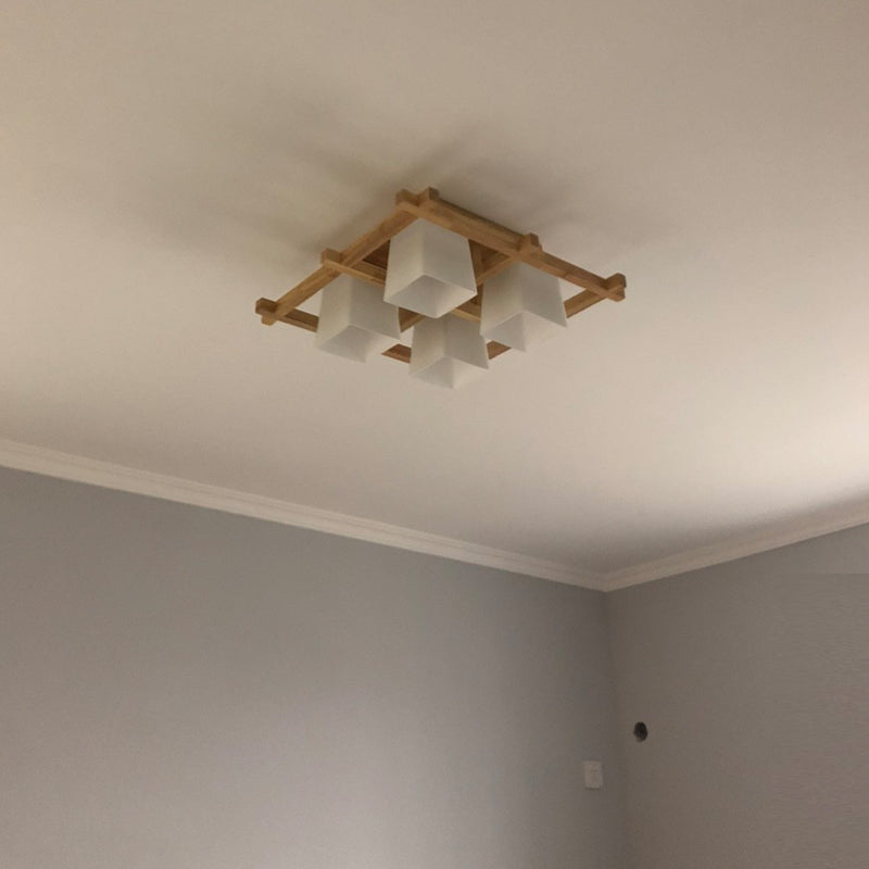 Modern Simple Wooden Ceiling Light Geometry Shape Ceiling Lamp for Bedroom