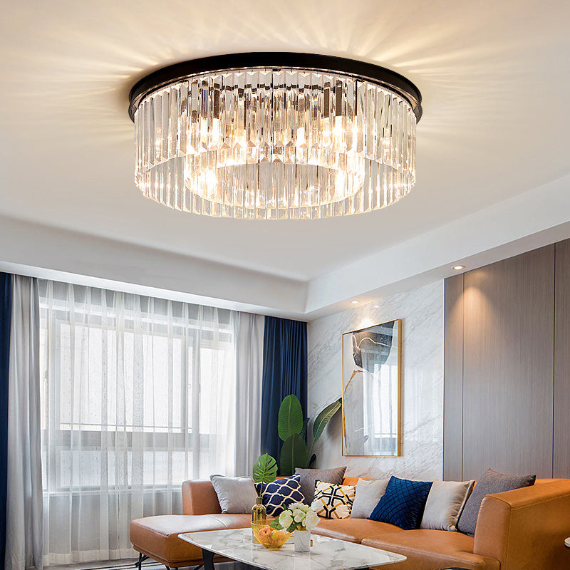 Modern Flush Mount Lamp Round Ceiling Lighting with Crystal for Living Room