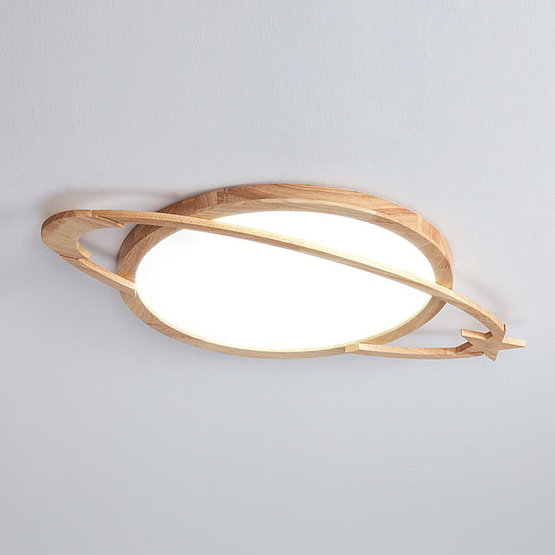 Modern Flush Light Planet Ceiling Lighting with Wood for Bedroom