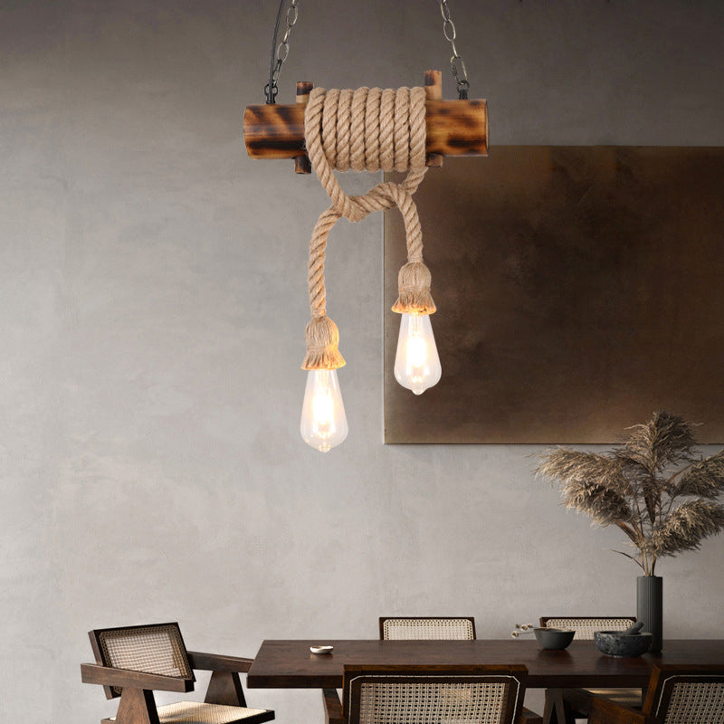 Industrial Style Island Light Hemp Rope Island Hanging Lamp for Living Room