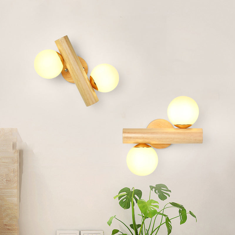 Rotatable Wood Flush Mount Lighting Contemporary Globe Wall Light for Bedroom