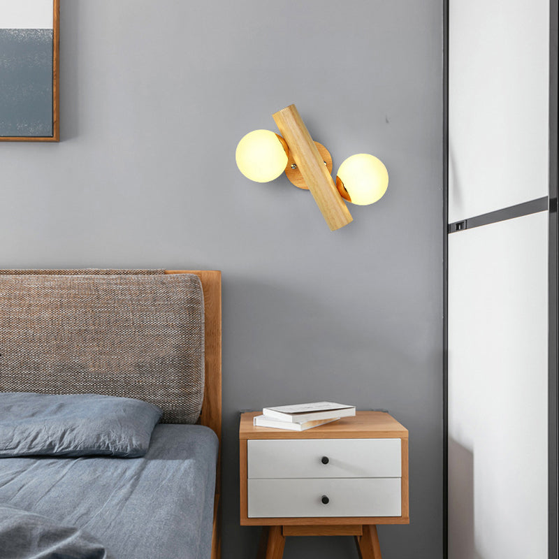 Rotatable Wood Flush Mount Lighting Contemporary Globe Wall Light for Bedroom