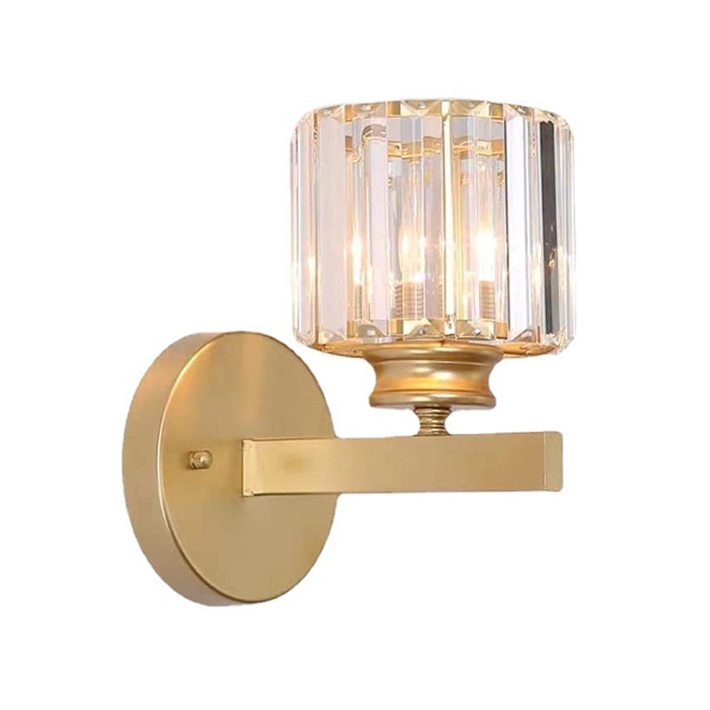 Cylinder Shape Wall Lamp Modern Style Crystal 1 Light Wall Light in Clear