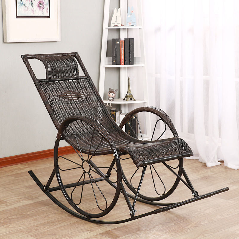 Modern Spindle Wicker Rocking Chair Metal Frame Wheel Handrail Design Rocker Chair