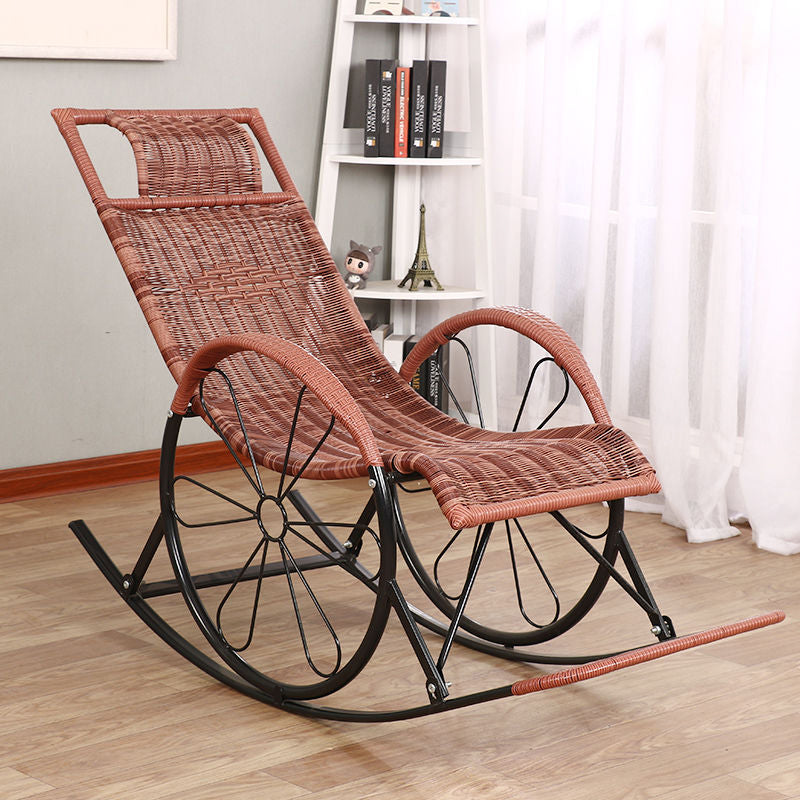 Modern Spindle Wicker Rocking Chair Metal Frame Wheel Handrail Design Rocker Chair
