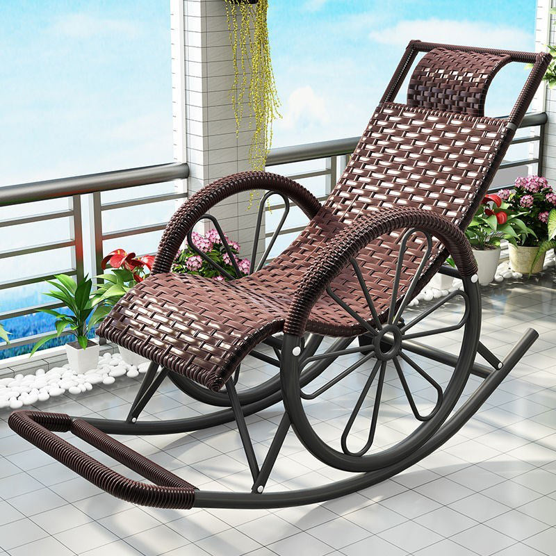 Contemporary Spindle Rattan Rocking Chair Metal Frame Wheel Handrail Design Rocker Chair