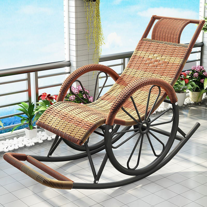 Contemporary Spindle Rattan Rocking Chair Metal Frame Wheel Handrail Design Rocker Chair