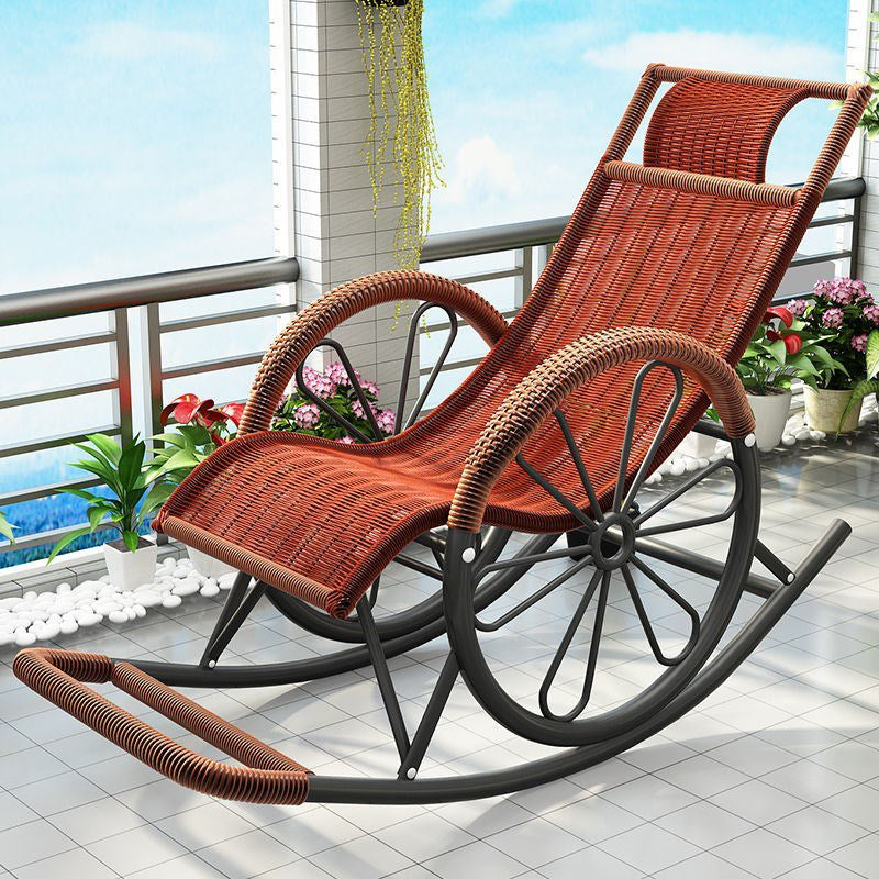 Contemporary Spindle Rattan Rocking Chair Metal Frame Wheel Handrail Design Rocker Chair