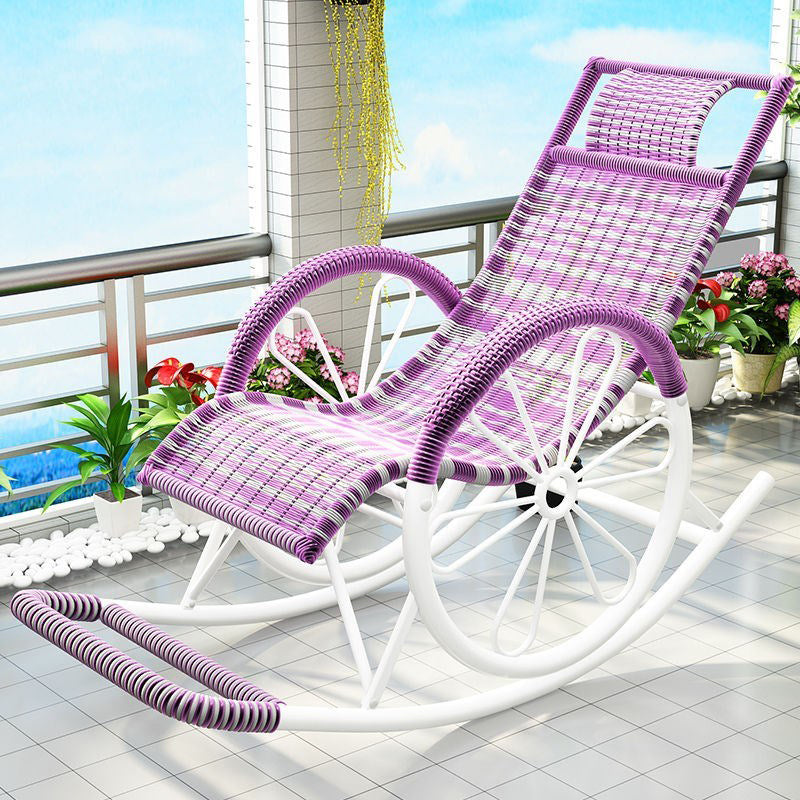 Contemporary Spindle Rattan Rocking Chair Metal Frame Wheel Handrail Design Rocker Chair