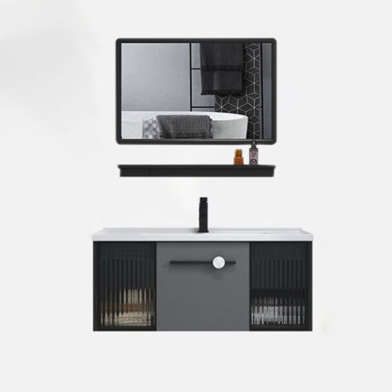 Wall Mount Bath Vanity Set Mirror Grey Rectangle Wood Bathroom Vanity with Single Sink