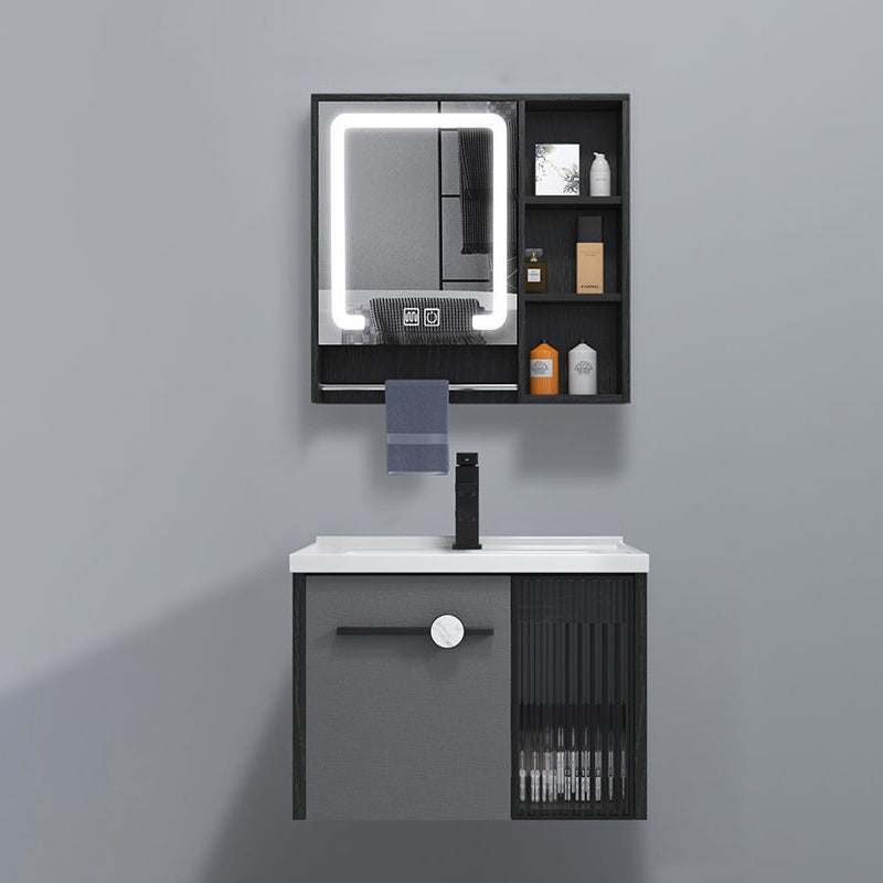 Wall Mount Bath Vanity Set Mirror Grey Rectangle Wood Bathroom Vanity with Single Sink