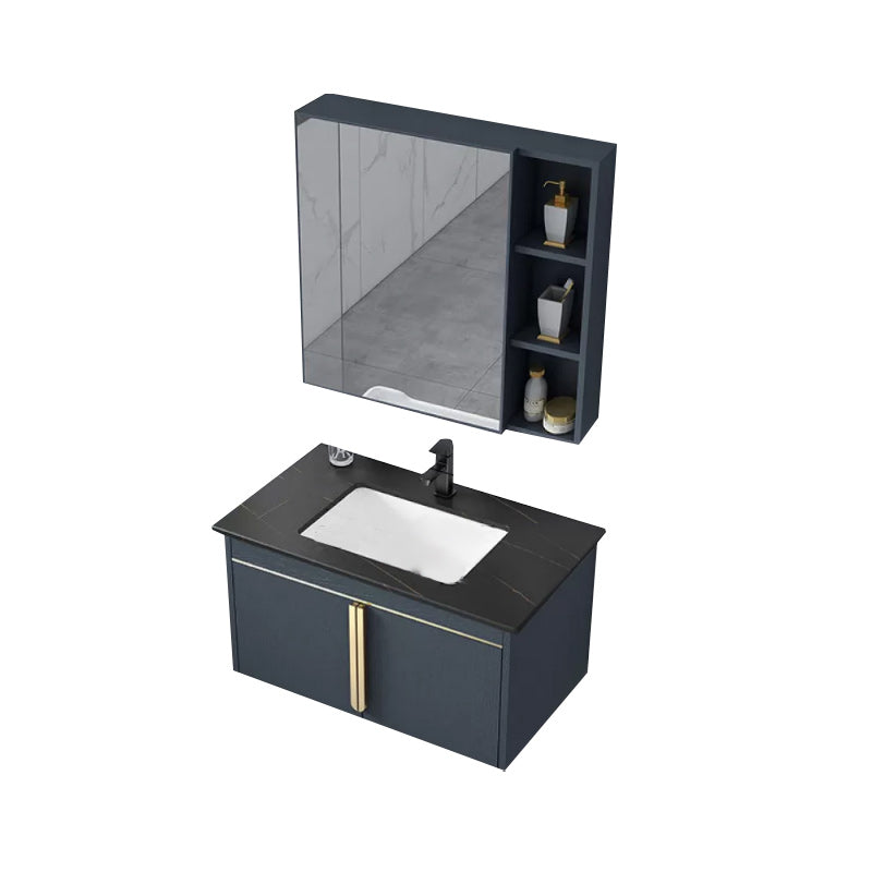 Rectangular Contemporary Bathroom Vanity Set Stainless Steel Sink Cabinet