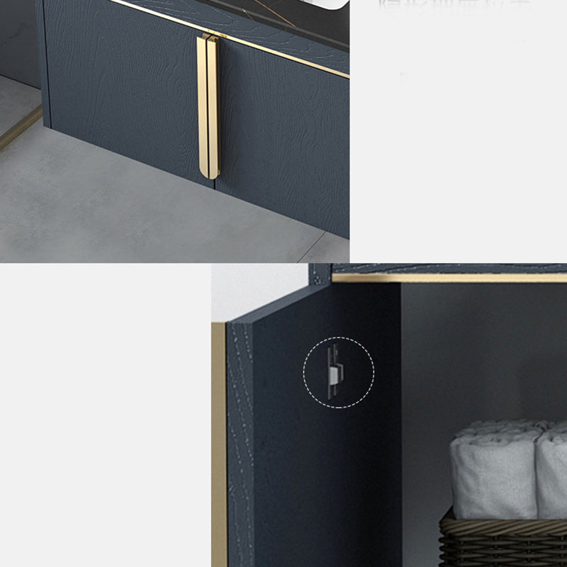 Rectangular Contemporary Bathroom Vanity Set Stainless Steel Sink Cabinet