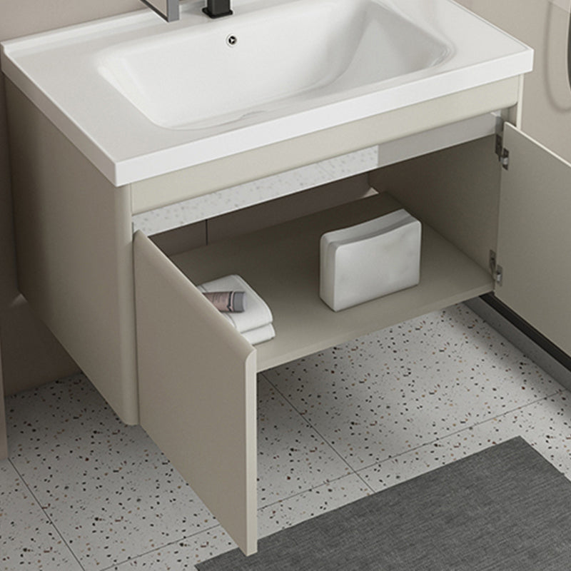Modern Metal Sink Vanity Wall Mount Khaki Tone Bathroom Vanity with Mirror Cabinet