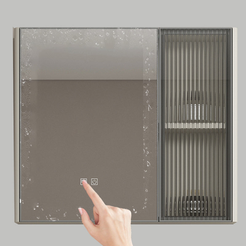 Modern Metal Sink Vanity Wall Mount Khaki Tone Bathroom Vanity with Mirror Cabinet