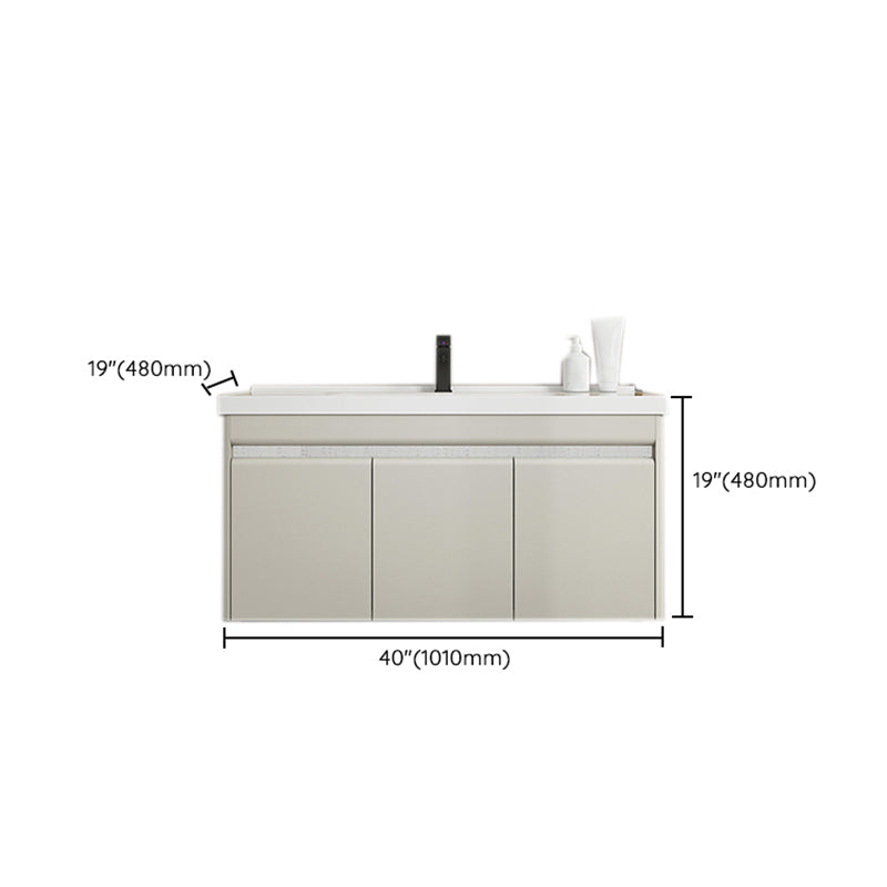Modern Metal Sink Vanity Wall Mount Khaki Tone Bathroom Vanity with Mirror Cabinet