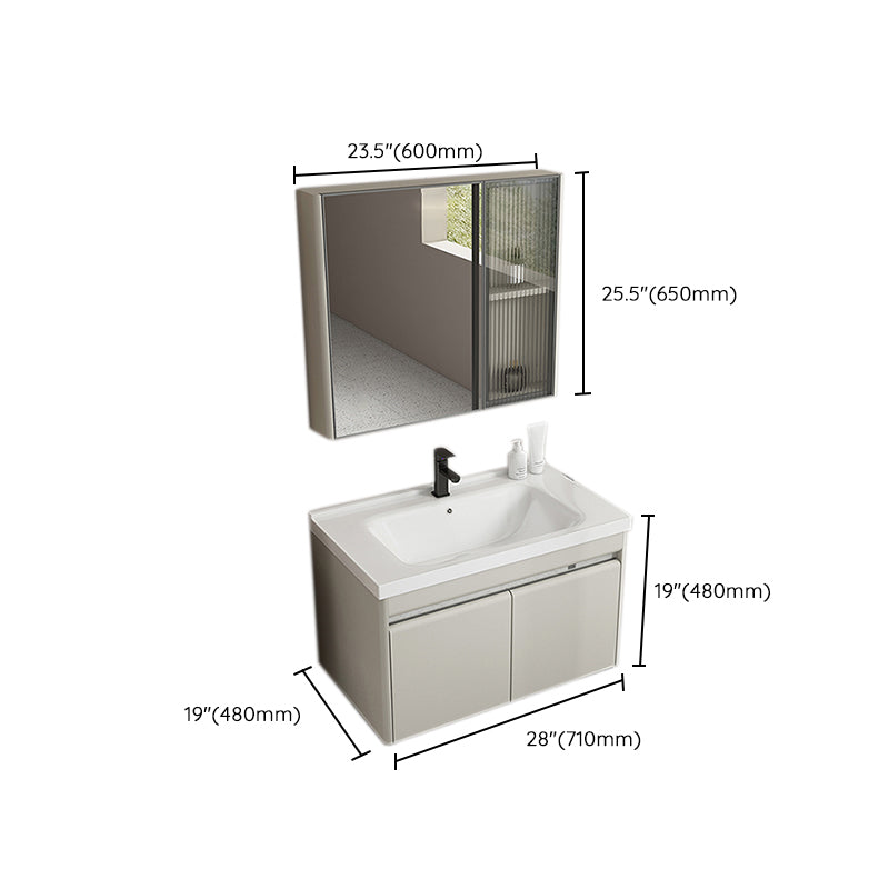 Modern Metal Sink Vanity Wall Mount Khaki Tone Bathroom Vanity with Mirror Cabinet