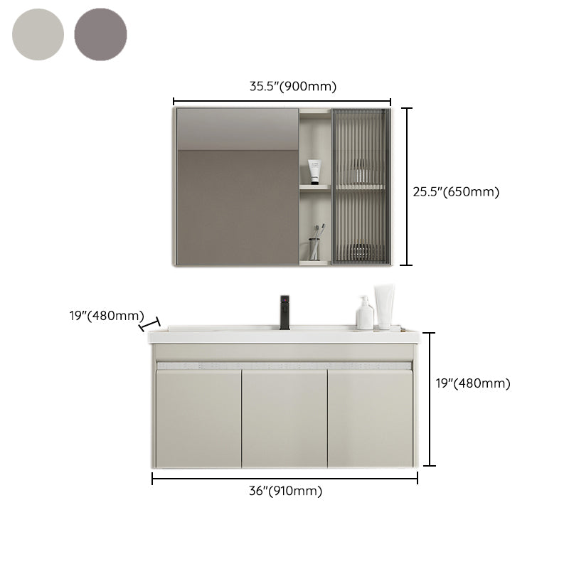 Modern Metal Sink Vanity Wall Mount Khaki Tone Bathroom Vanity with Mirror Cabinet
