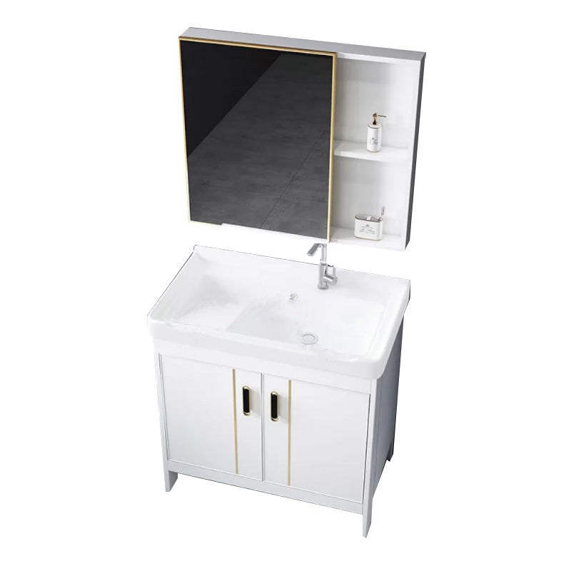 Metal Bathroom Vanity Set 2 Doors Freestanding Rectangle Single Sink Bathroom with Mirror