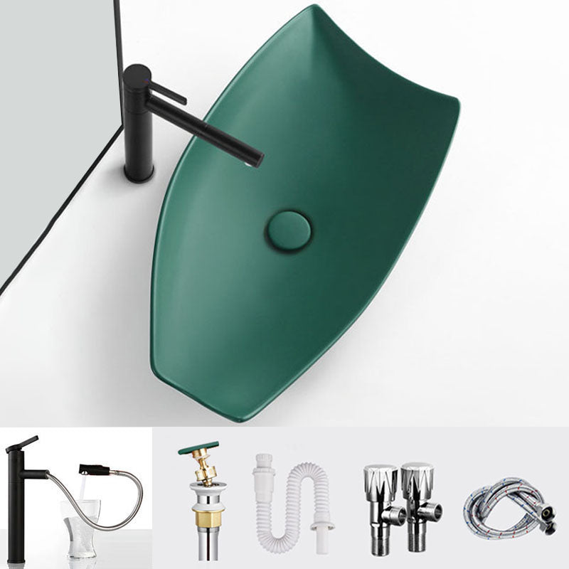 Modern Bathroom Sink Porcelain Specialty Vessel Bathroom Sink with Pop-Up Drain