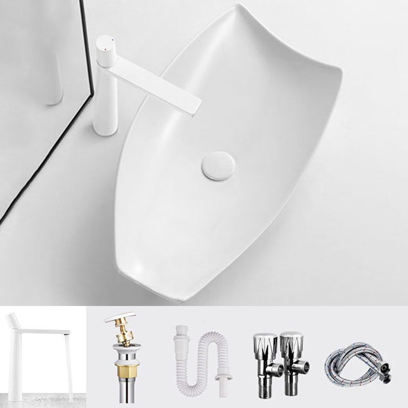 Modern Bathroom Sink Porcelain Specialty Vessel Bathroom Sink with Pop-Up Drain
