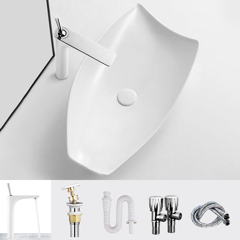 Modern Bathroom Sink Porcelain Specialty Vessel Bathroom Sink with Pop-Up Drain