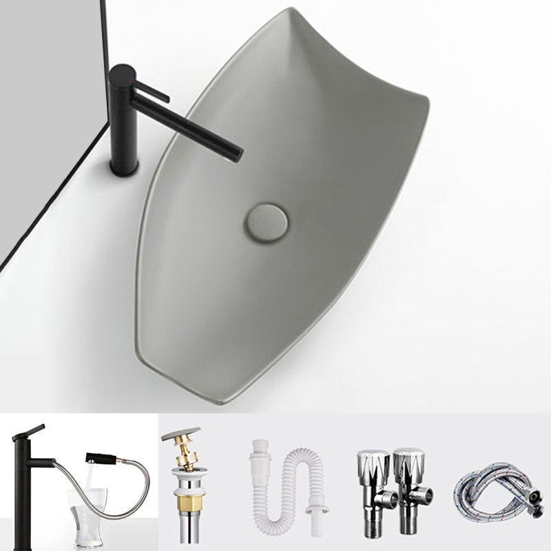 Modern Bathroom Sink Porcelain Specialty Vessel Bathroom Sink with Pop-Up Drain