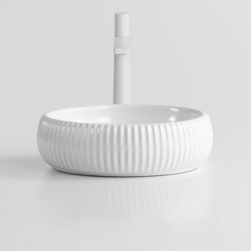 Contemporary Bathroom Sink Porcelain Round Vessel Lavatory Sink with Pop-Up Drain