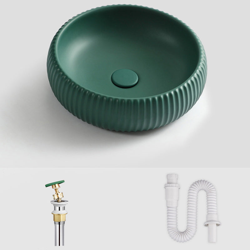 Contemporary Bathroom Sink Porcelain Round Vessel Lavatory Sink with Pop-Up Drain