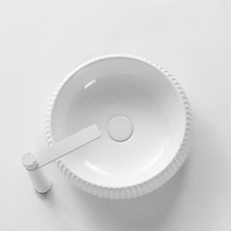 Contemporary Bathroom Sink Porcelain Round Vessel Lavatory Sink with Pop-Up Drain