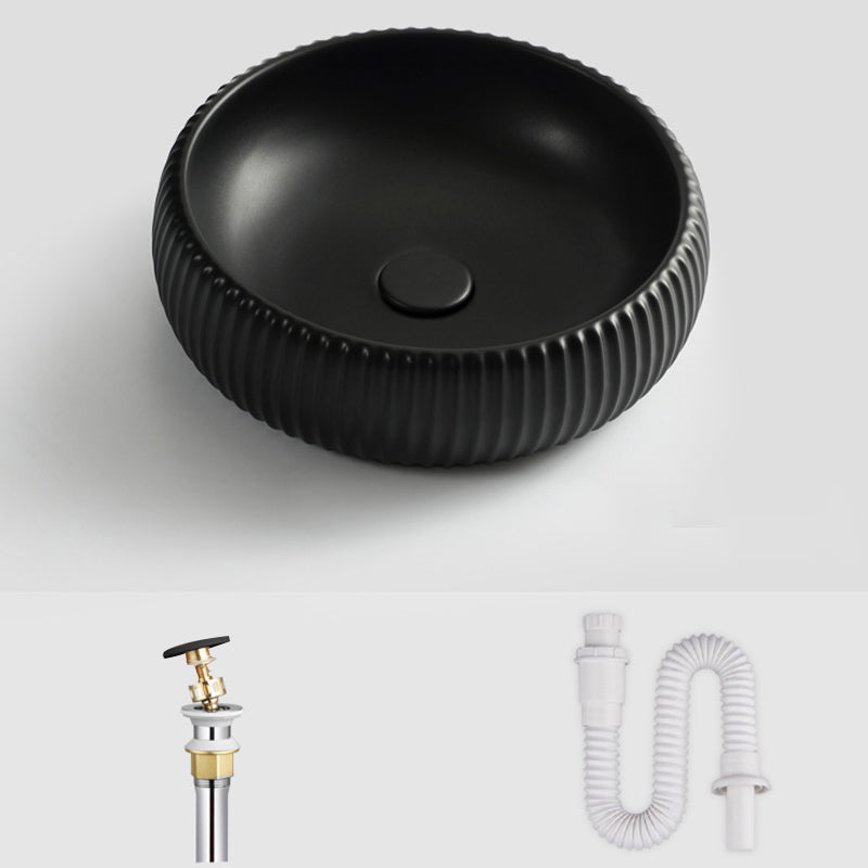 Contemporary Bathroom Sink Porcelain Round Vessel Lavatory Sink with Pop-Up Drain