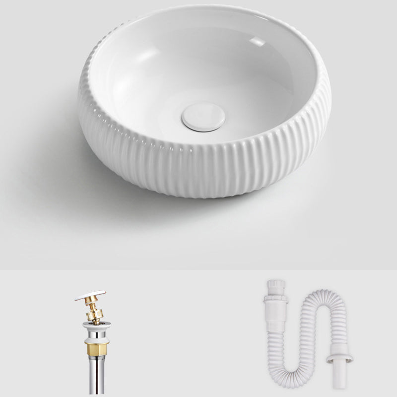 Contemporary Bathroom Sink Porcelain Round Vessel Lavatory Sink with Pop-Up Drain