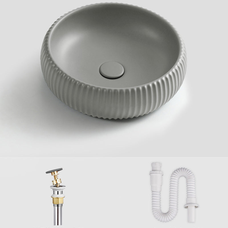 Contemporary Bathroom Sink Porcelain Round Vessel Lavatory Sink with Pop-Up Drain